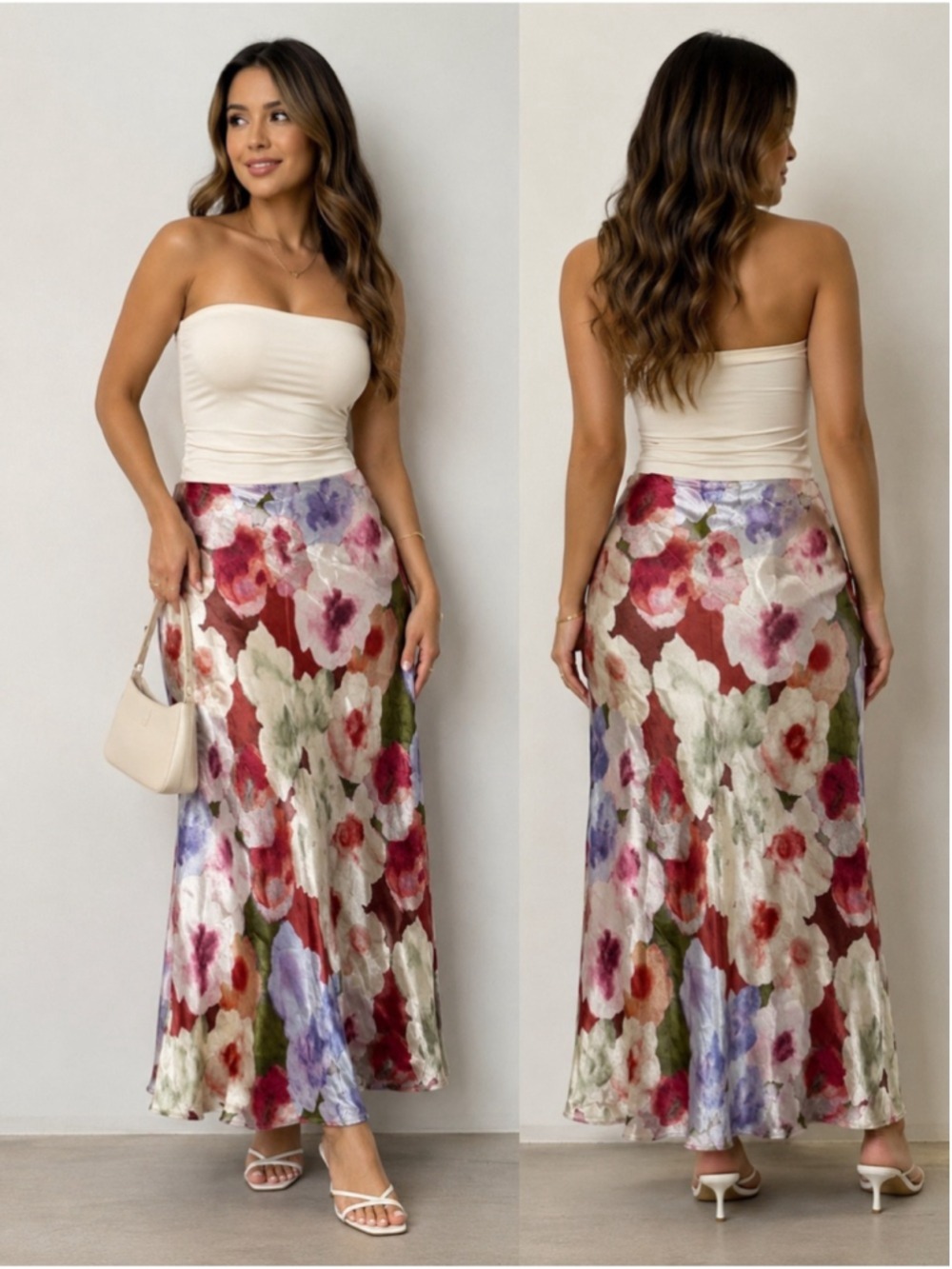 Rails Anya Painted Rose Floral Satin Maxi Skirt Size S